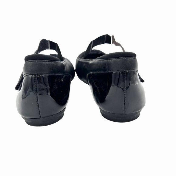 EASY SPIRIT 360 ESGILSAN BLACK LEATHER FLATS PATENT HEEL W/ ELASTIC STRAP - 7M - Picture 7 of 9